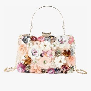 Embellished Floral Evening Bag - Blush Multi